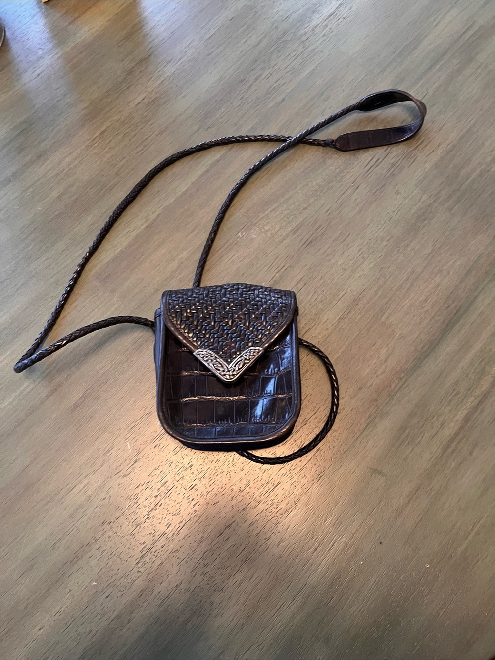 Women's Brown Crossbody Mini Bag with Woven Flap